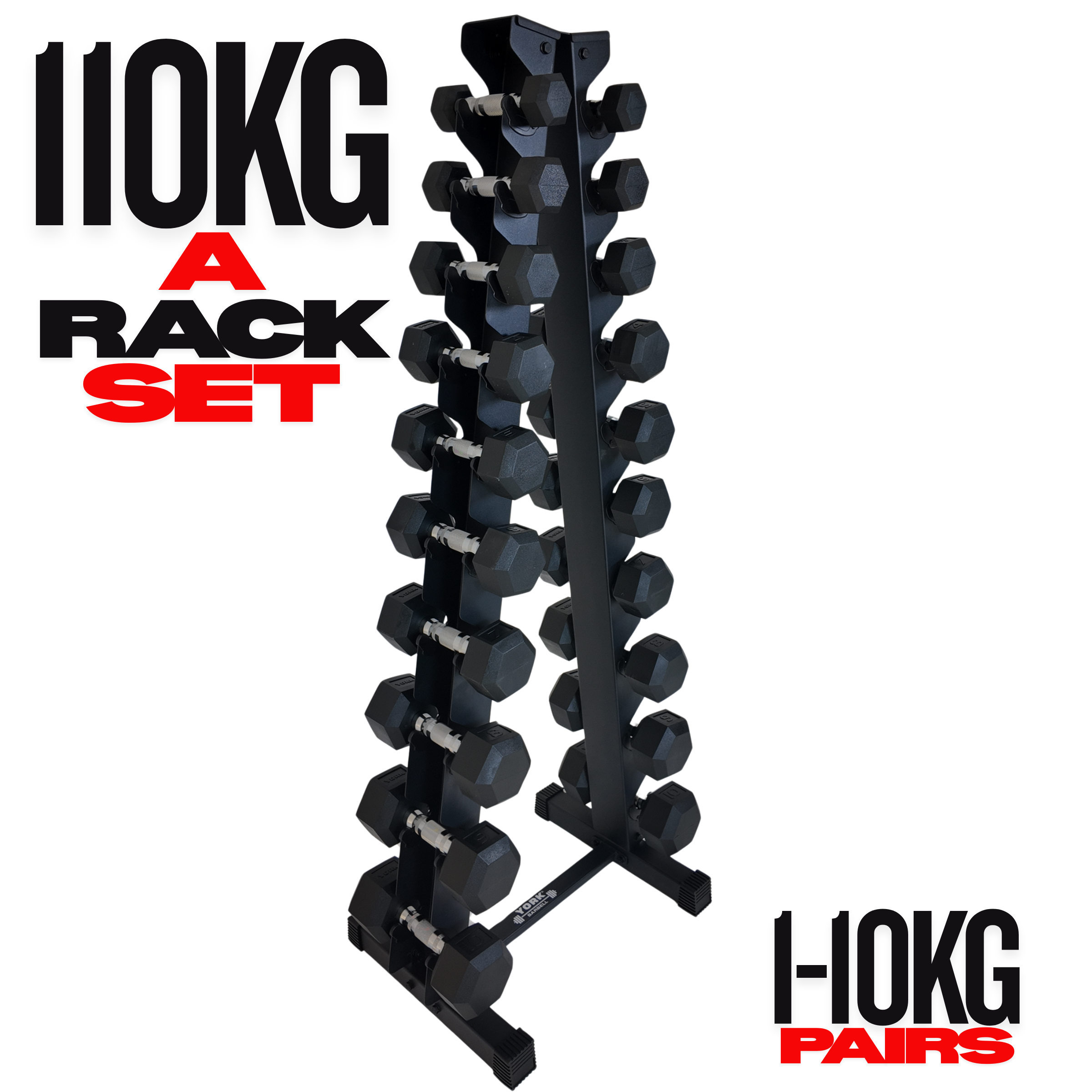 Barbell 1kg-10kg Pro Hex Dumbbells & A Rack Set - (20 Dumbbells)