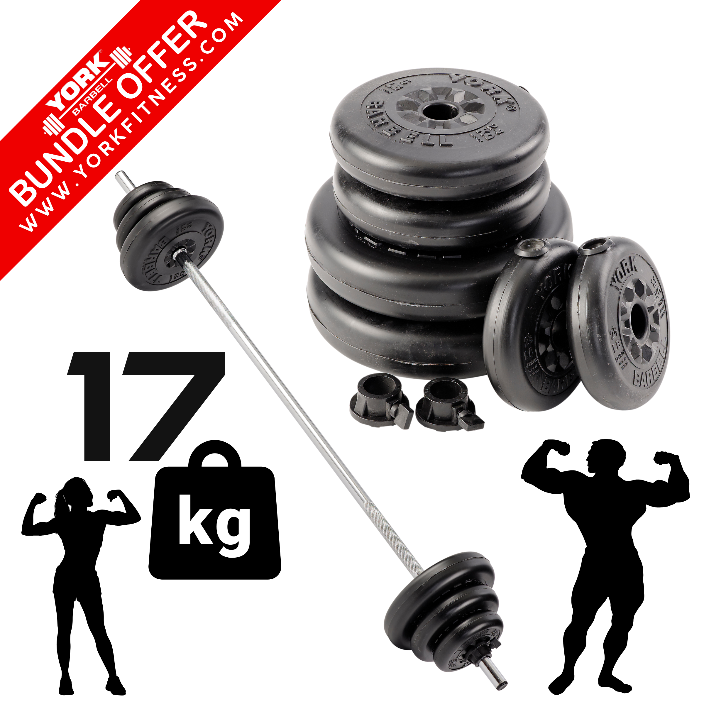 The Barbell Black Vinyl Aerobic Studio 17kg Weight Plate Set Bundle