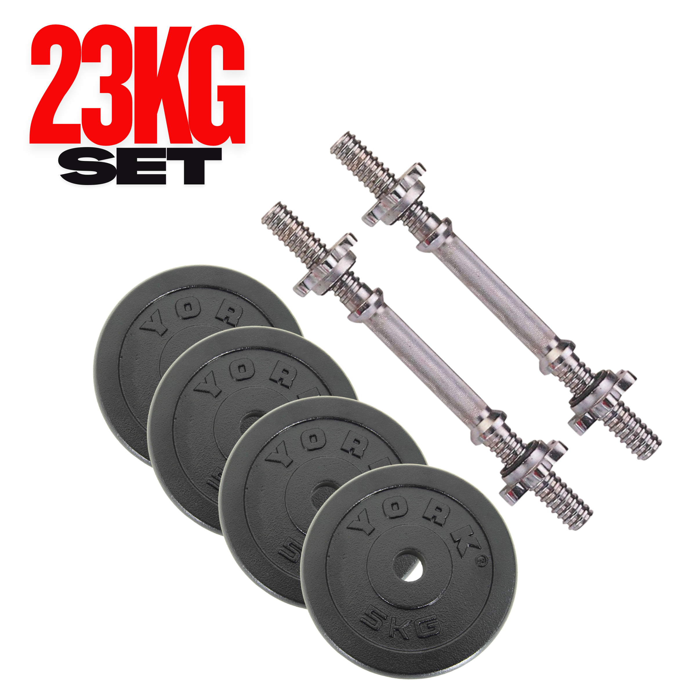Premium FitnessTech 23 KG Cast Iron 14" Spinlock Dumbbell Set