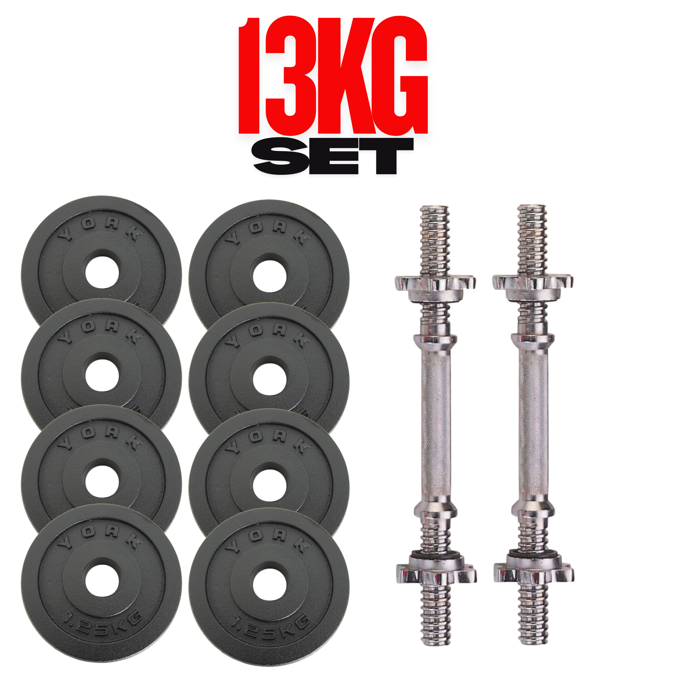 Premium FitnessTech 13 KG Cast Iron 14" Spinlock Dumbbell Set