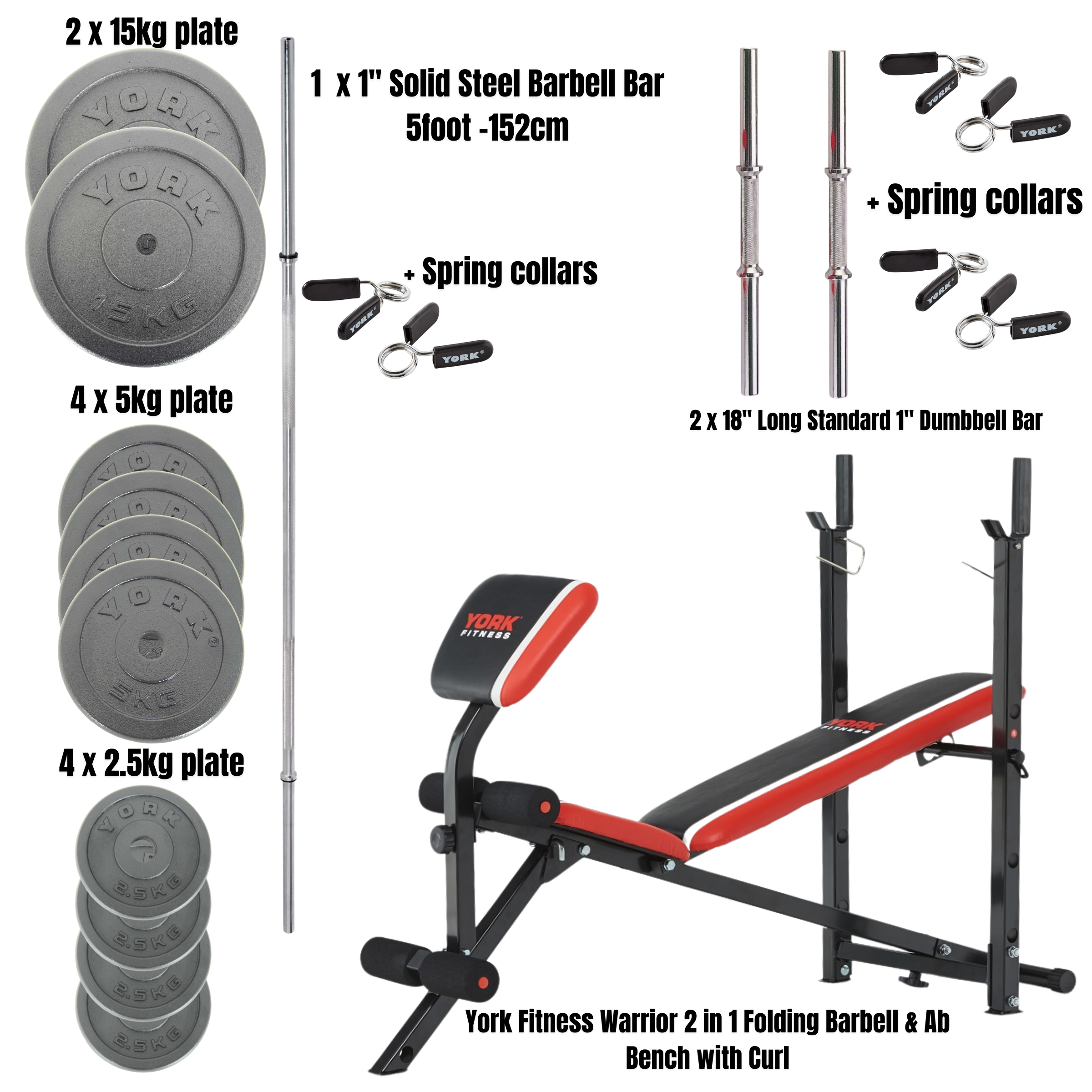 Fitness Warrior 2 in 1 Folding Bench Bundle - Plates -bars included! - Image 2