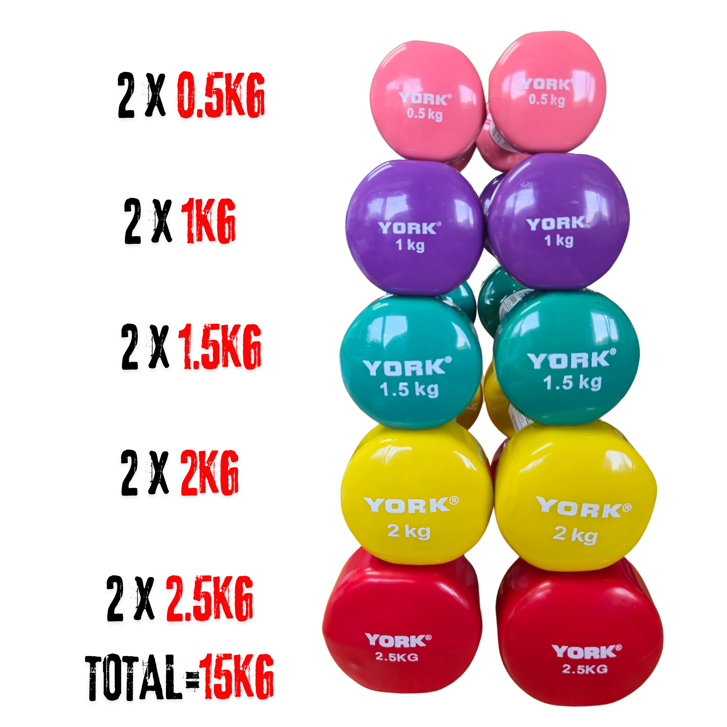 Premium FitnessTech Vinyl Dipped Dumbbells 15kg Set Bundle - Image 2
