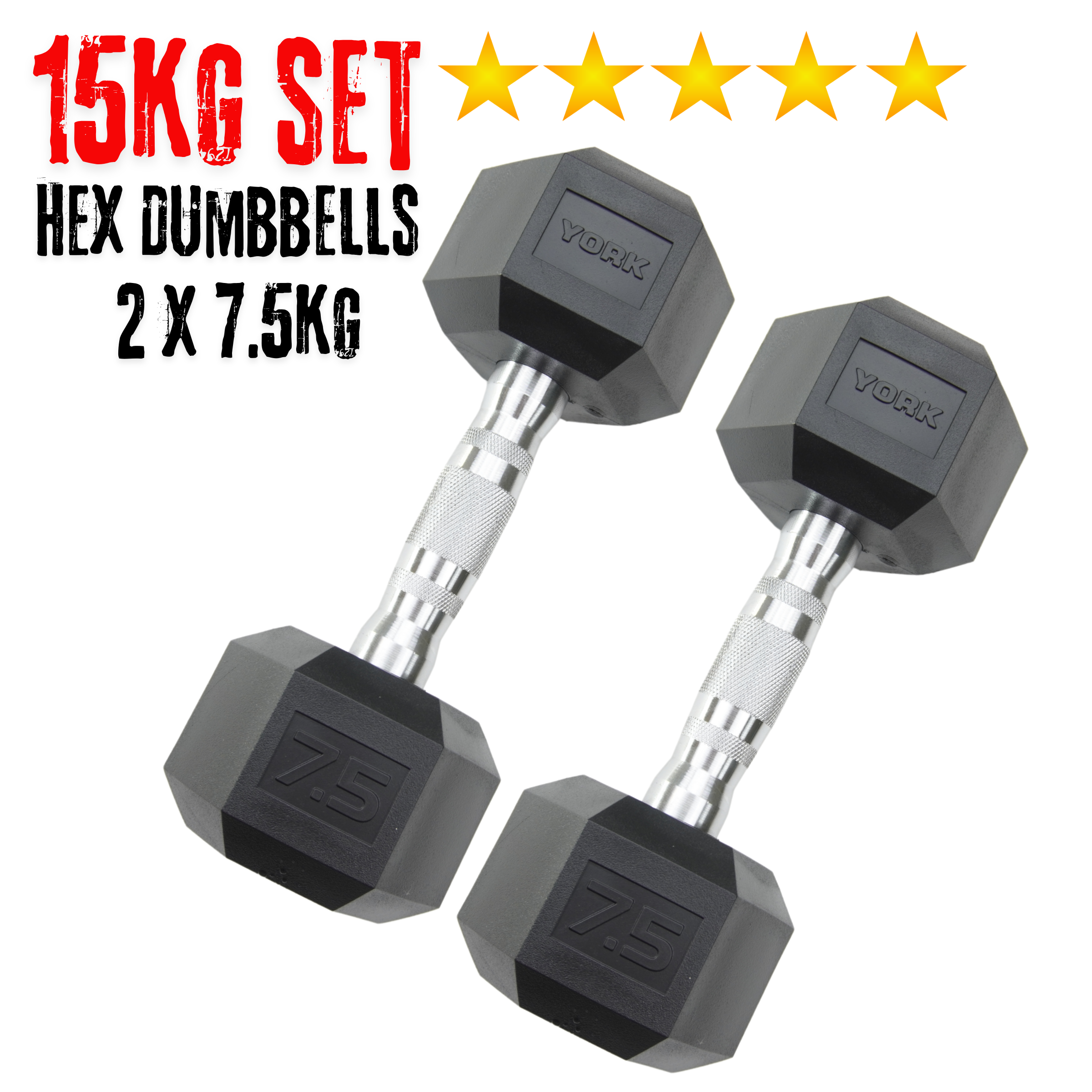 Barbell PRO Hex Dumbbells Bundle 15Kg set (2 x 7.5kg)