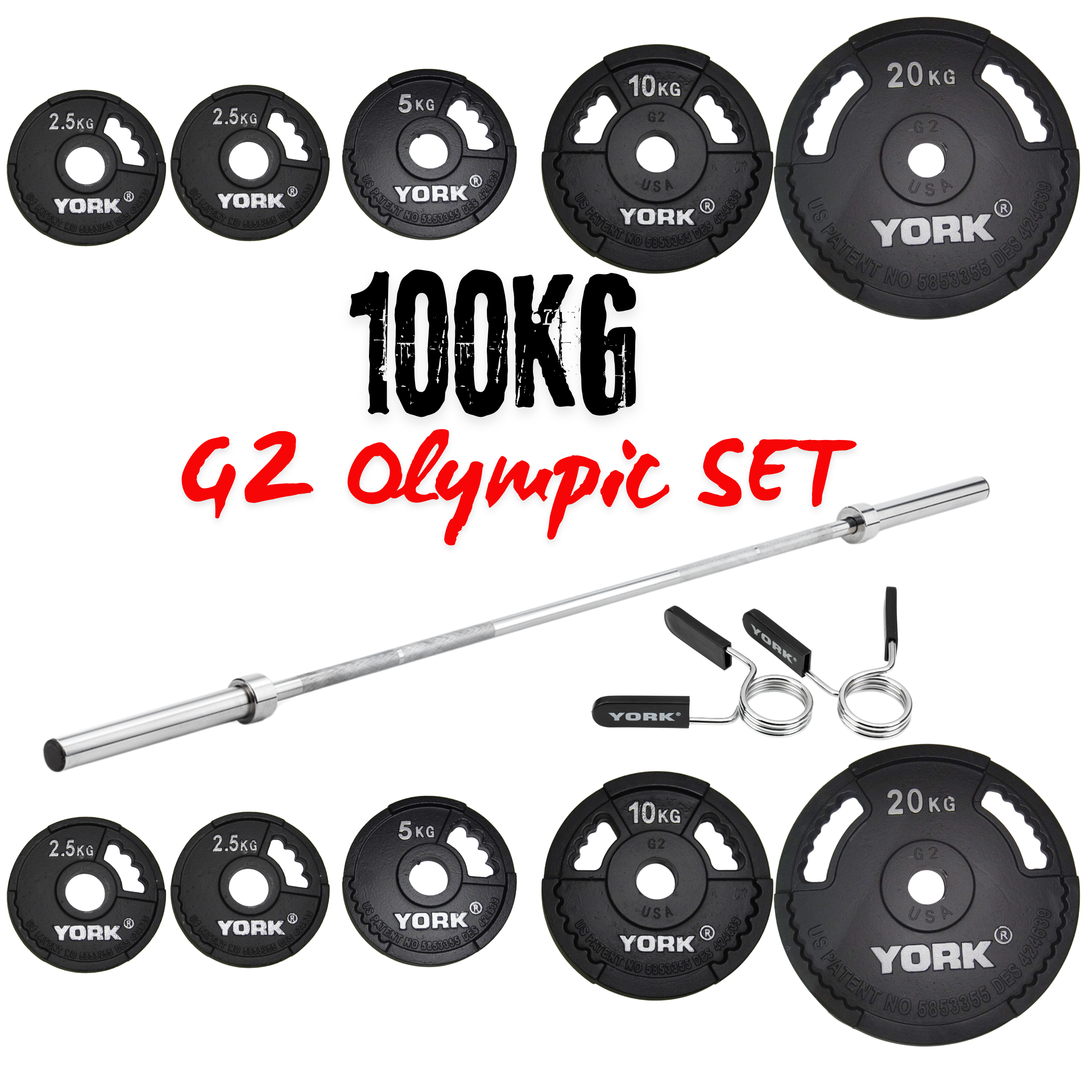 Barbell G2 100kg Cast Iron Olympic Weight Plates Bundle set