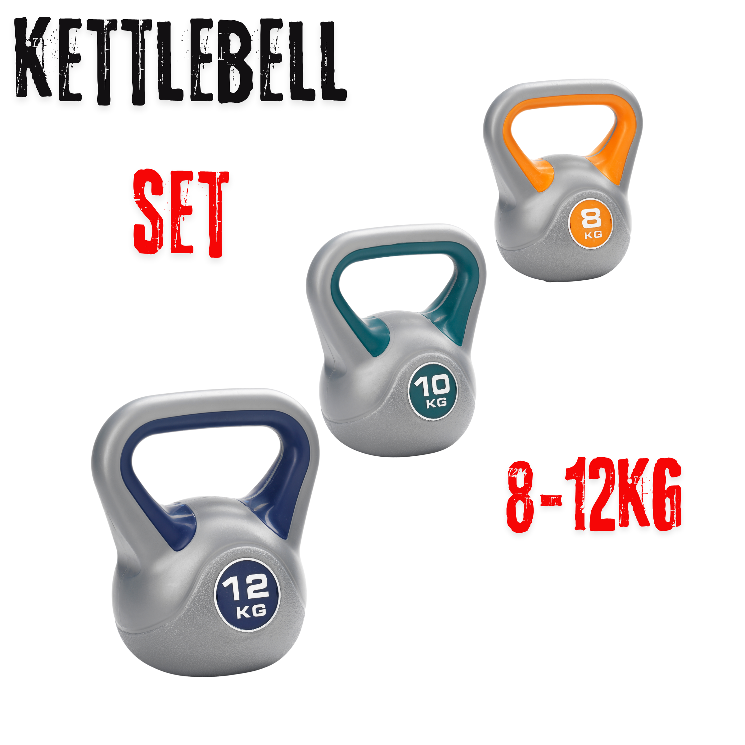 Premium FitnessTech Vinyl Kettlebells 8kg ,10kg,12kg,Set