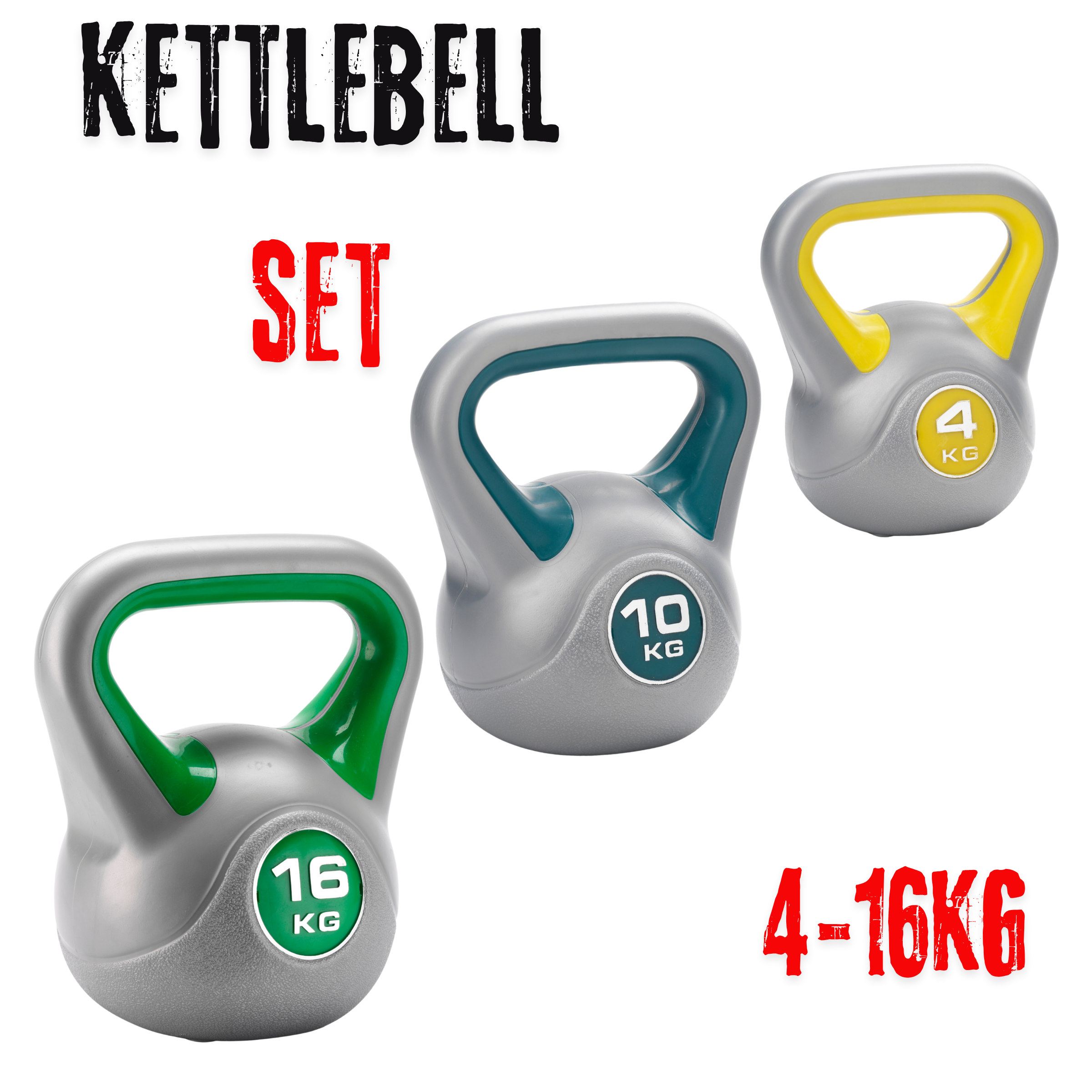 Premium FitnessTech Vinyl Kettlebells 4kg ,10kg,16kg Set