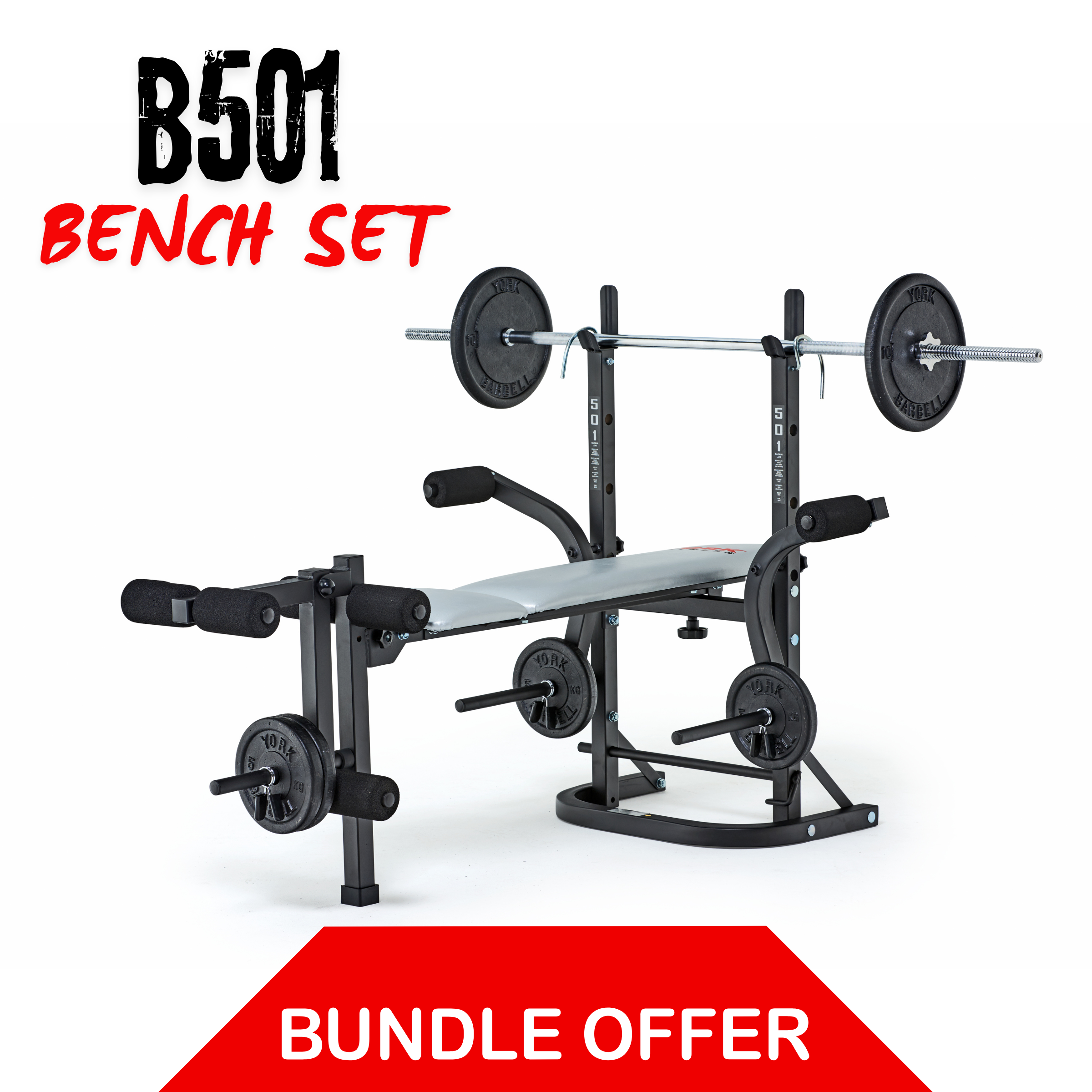 Fitness B501 Folding Barbell Bench Bundle Set