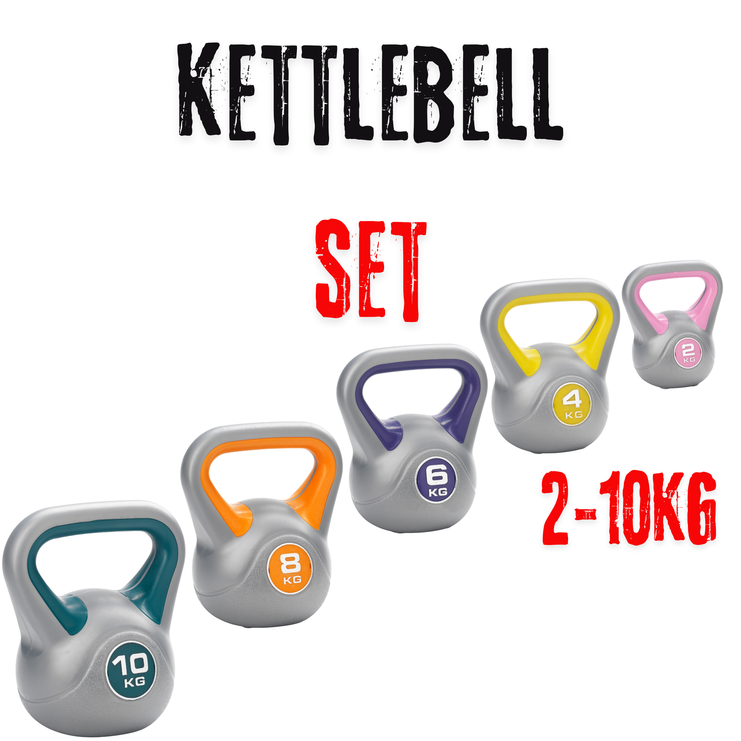 Premium FitnessTech Vinyl Kettlebells 2kg ,4kg,6kg,8kg,10kg Set
