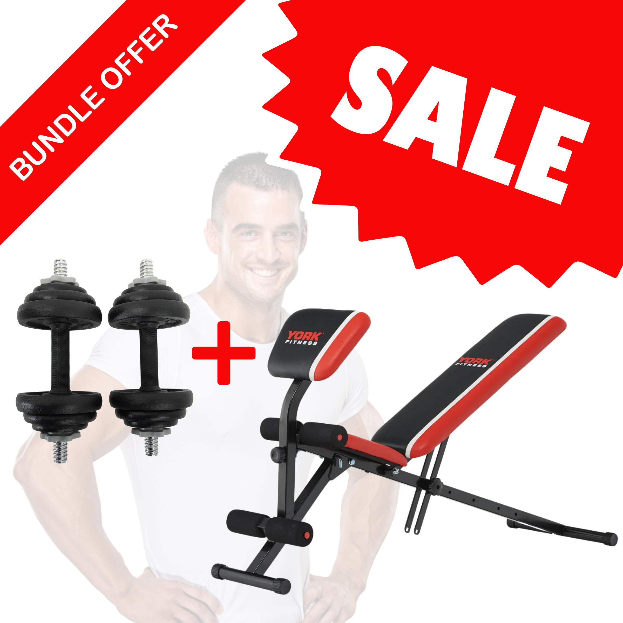 Fitness Warrior 2in1 Ultimate starter Bench +20kg Dumbbells Bundle