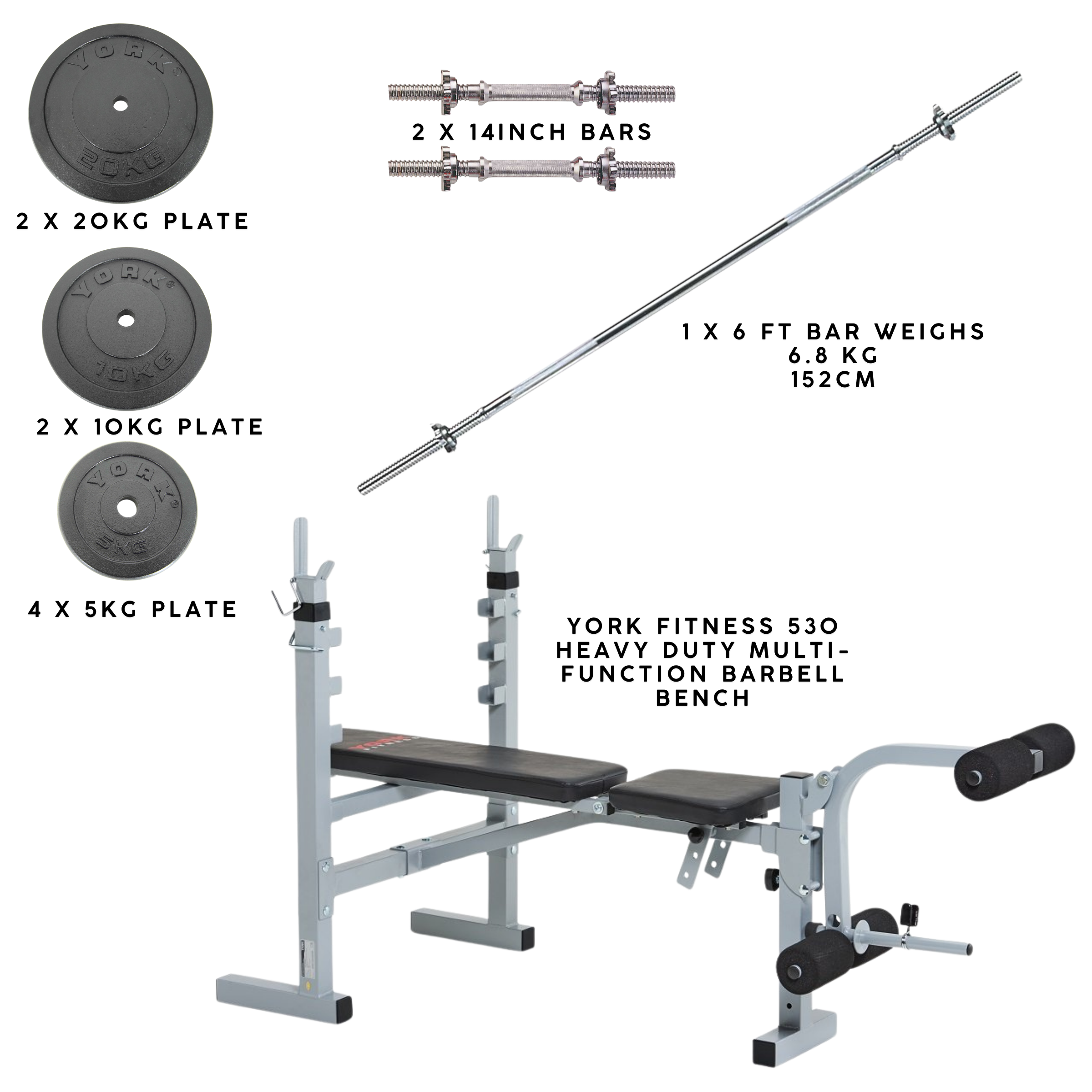 Barbell Weight Lifting Starter Set - Bench, Bars & 80kg Weights - Image 2
