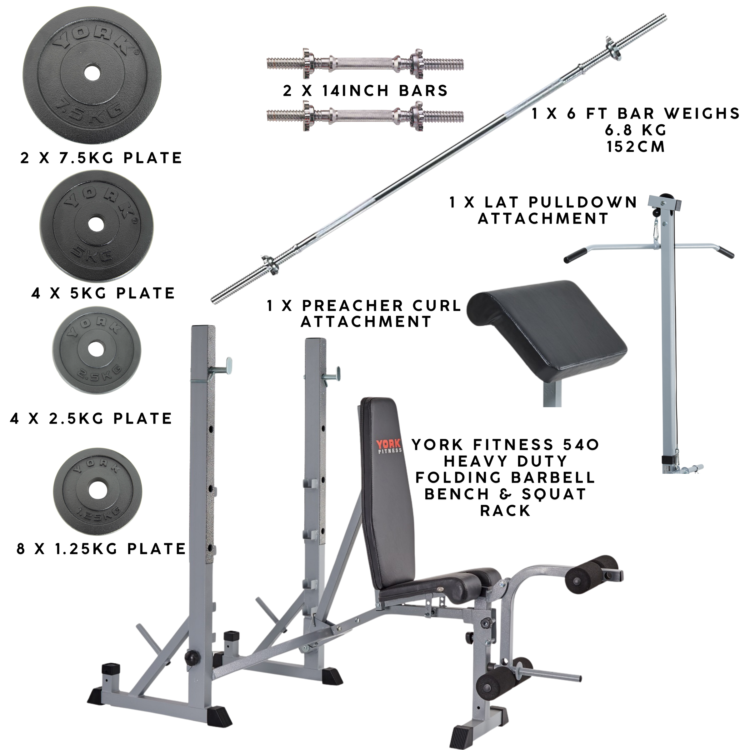 Fitness 540 Heavy Duty Folding Barbell Bench Bundle - Image 2